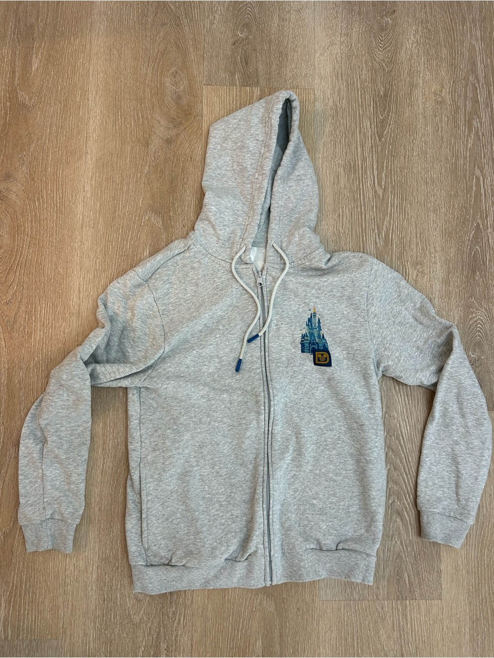 Disney Walt Disney World Castle Full Zip Hoodie Gray Adult Size S Organic Cotton